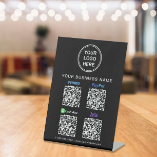 Signe De Table Logo Paypal Venmo CashApp Zelle QR Code noir