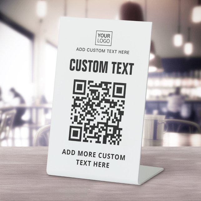 Signe De Table Logo personnalisé, code QR et texte blanc ou coule (Créateur téléchargé)