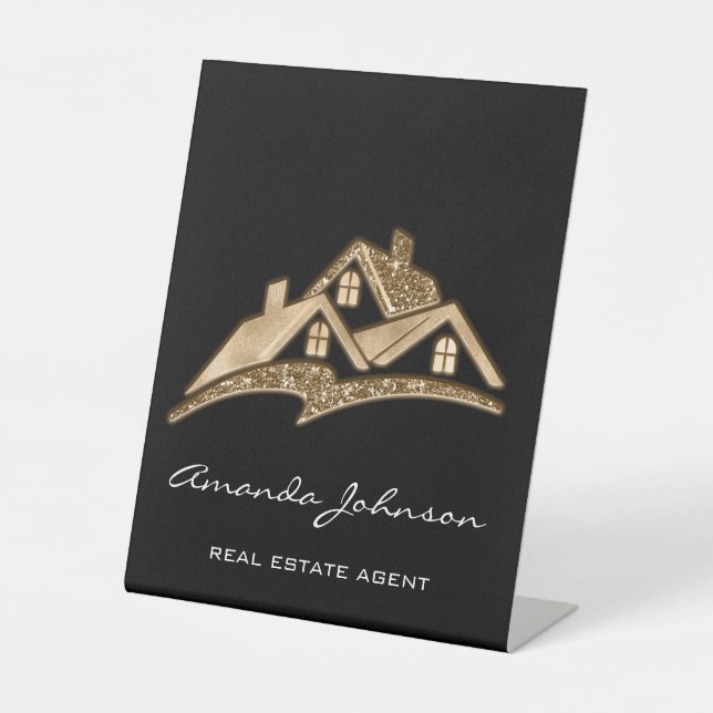 Signe De Table Logo Personnalisé Maison Agent Immobilier Gold Squ (Recto)
