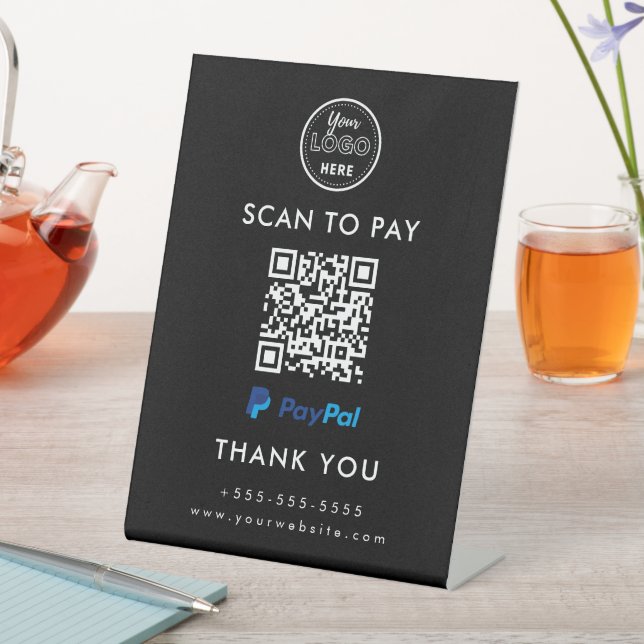 Signe De Table Logo professionnel Paypal QR Code Scan to Pay Noir (In SItu)