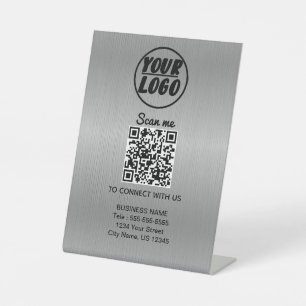 Signe De Table Logo professionnel personnalisé Code QR Silver