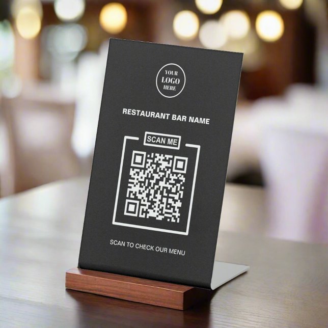 Signe De Table Logo professionnel personnalisé noir et blanc QR C (Créateur téléchargé)