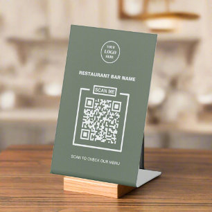 Signe De Table Logo professionnel personnalisé QR Code Clean Sage