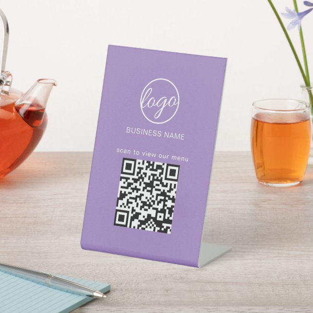 Signe De Table Logo QR Code Restaurant Menu Light Purple Business (In SItu)