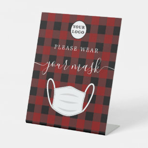 Signe De Table Logo rouge Plaid porter un masque