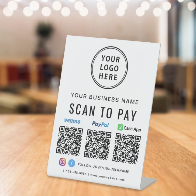 Signe De Table Logo Scan to Pay Paypal Venmo CashApp Codes QR (Créateur téléchargé)