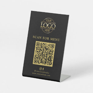 Signe De Table Logo simple d'entreprise noire Menu QR Code sans c