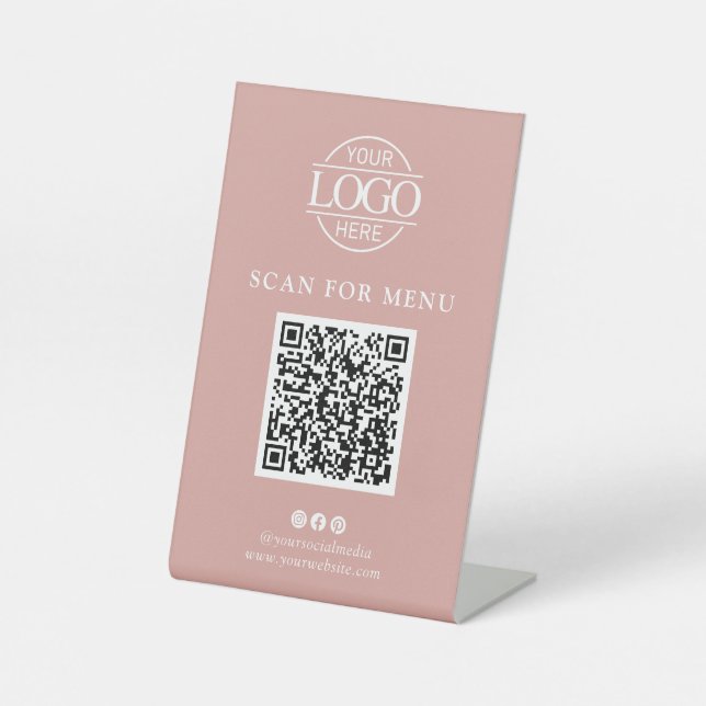 Signe De Table Logo simple rose pour entreprise Menu QR Code sans (Recto)