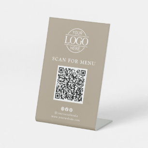 Signe De Table Logo simple taupe d'entreprise Menu QR Code sans c