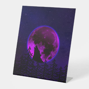 SIGNE DE TABLE LOUP HURLANT LUNE MAGENTA