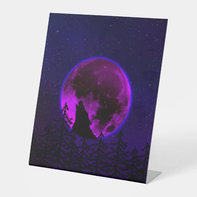 SIGNE DE TABLE LOUP HURLANT LUNE MAGENTA (Recto)