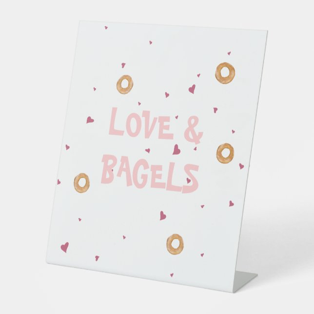 Signe De Table "LOVE & BAGELS" | Cute Fun Blanc & Rose (Recto)
