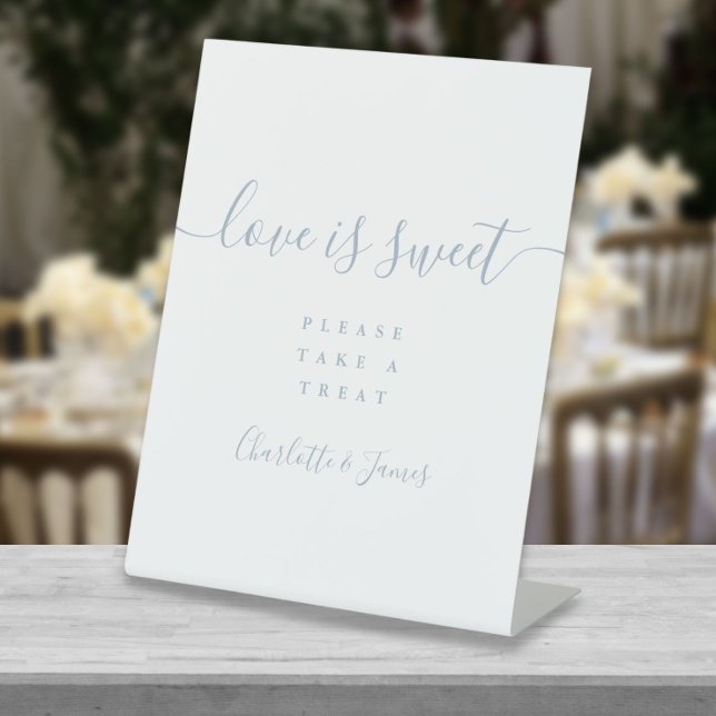 Signe De Table Love Is Sweet Dusty Blue Signature Écriture Faveur (Créateur téléchargé)