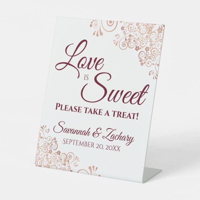 Signe De Table Love is Sweet Take a Treat Rose Gold & Burgundy (Recto)