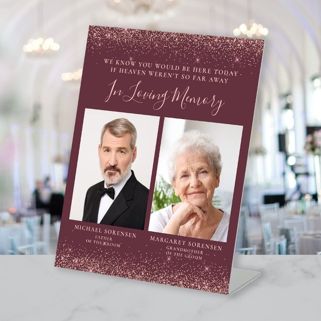 Signe De Table Love Memory 2 Photo Burgundy Rose Gold Mariage (Créateur téléchargé)