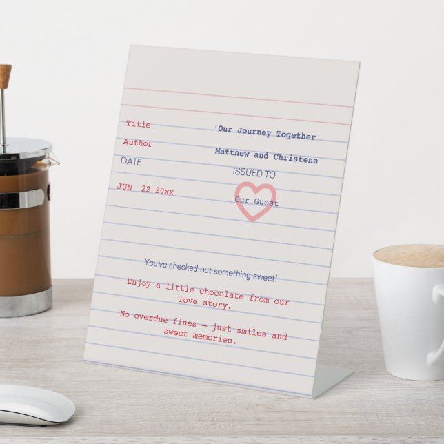 Signe De Table Love Story Due Date Library Card Wedding (In SItu)