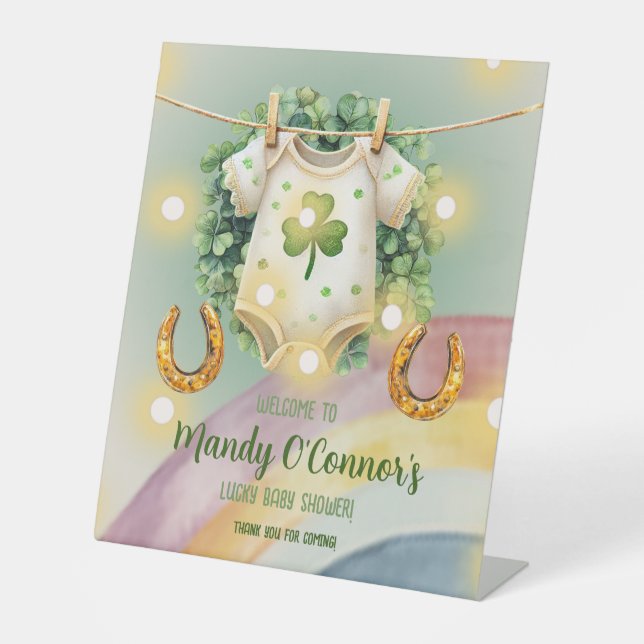 Signe De Table Lucky Charm Shamrock et Baby shower Rainbow (Recto)