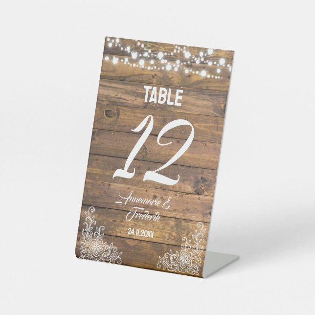 Signe De Table Lumières à double dentelle en bois rustique (Recto)