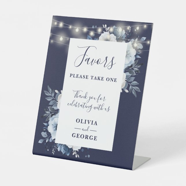 Signe De Table Lumières de Chaîne Bleu Marine Faveurs de Mariage  (Recto)