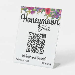 Signe De Table Lune de miel QR Code Floral Mariage