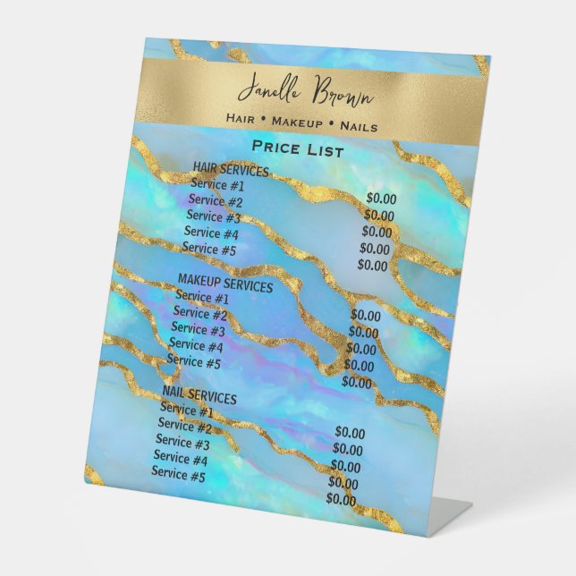Signe De Table Luxury Opal Stone and Gold Beauty Salon Price List (Recto)