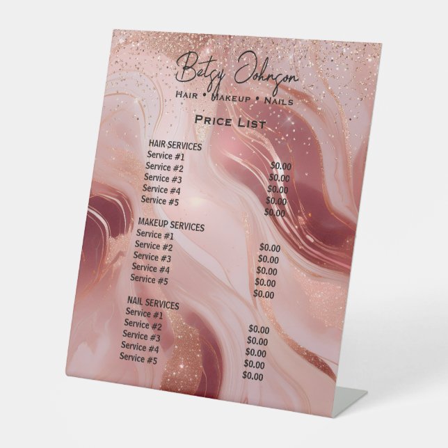 Signe De Table Luxury Rose Gold Glitter Beauty Salon Price List (Recto)