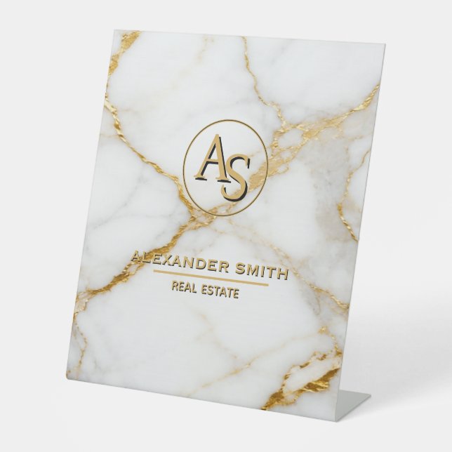 Signe De Table Luxury White Marble Gold Monogram Real Estate  (Recto)