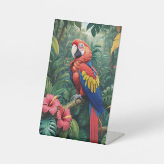 Signe De Table Macaw tropicale dans une forêt tropicale luxuriant