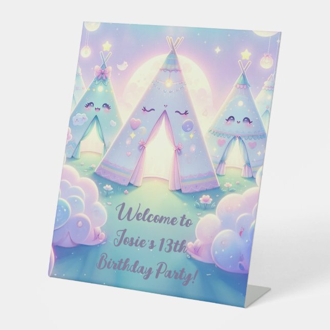 Signe De Table Magique Cute Sleepover fête d'anniversaire (Recto)