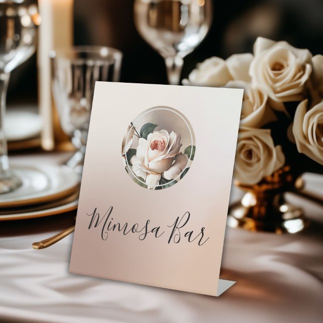 Signe De Table Magnifique Fête des mariées de Rose d'huile beige  (Bridal Shower Mimosa Pedestal Sign)