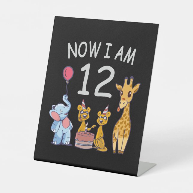 Signe De Table Maintenant, j'ai 12 ans 12e anniversaire au Zoo (Recto)