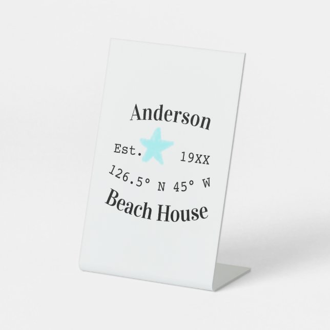 Signe De Table Maison de plage Date année coordonnées personnalis (Recto)