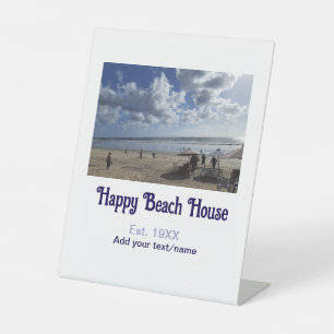 Signe De Table Maison de plage établie. Ajouter année photo latit