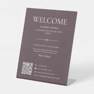 Signe De Table Maison de vacances Airbnb Bienvenue QR Violet Gris