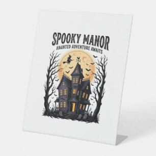 Signe De Table Maison Hantée Halloween Gravure Vintage Art Spooky