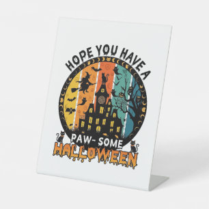 Signe De Table Maison Hantée Halloween Sorcière Chats Noirs_