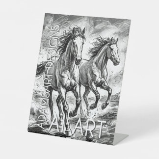 Signe De Table Majestic Running Horses Black and White Sketch