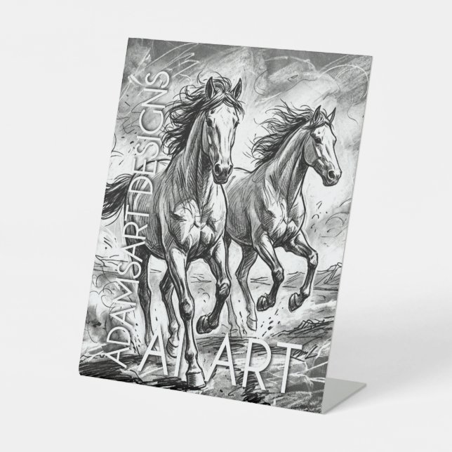 Signe De Table Majestic Running Horses Black and White Sketch (Recto)