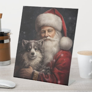 Signe De Table Malamute d'Alaska avec le Père Noël Noël