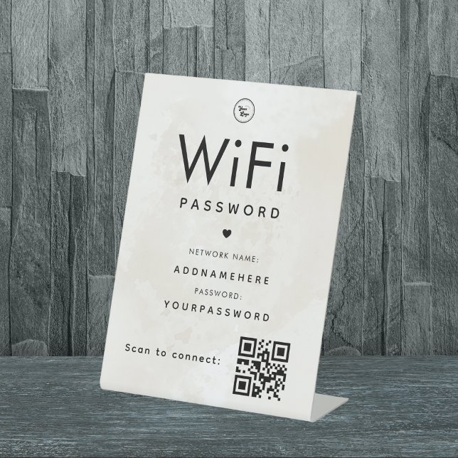 Signe De Table Marble WiFi Code de mot de passe Logo professionne (Créateur téléchargé)