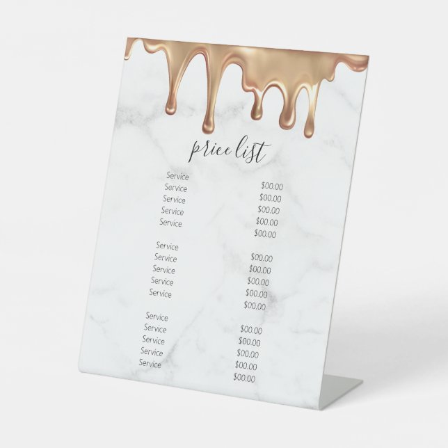 Signe De Table Marbre blanc & Gold Salon de cheveux Tarifs Hommes (Recto)