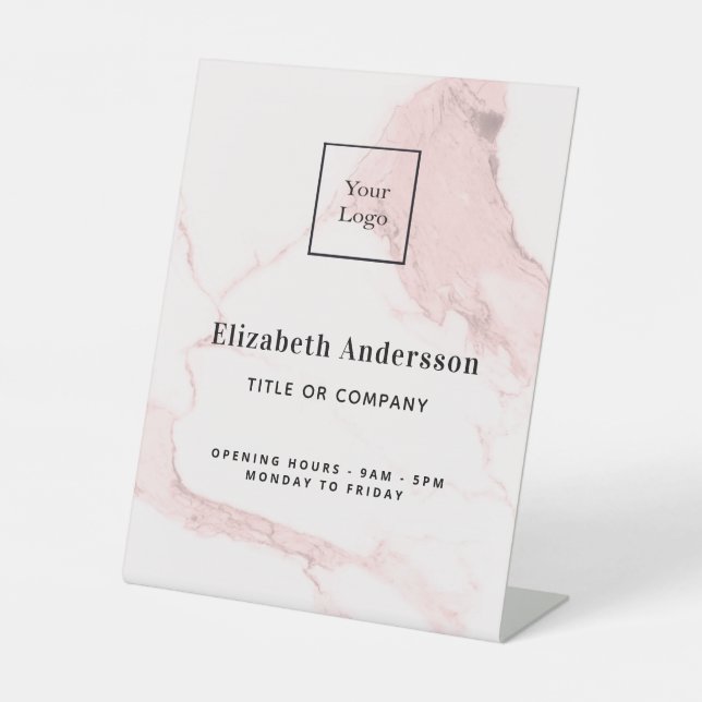 Signe De Table Marbre rose pâle titre élégant logo d'entreprise (Recto)