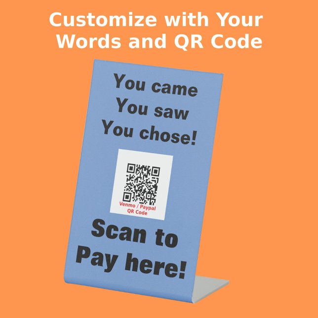Signe De Table Marché de l'artisanat drôle QR Code paiement bleu (Front with Background)