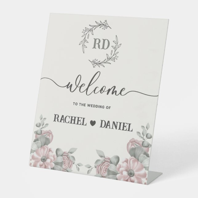 Signe De Table Mariage Affiche de bienvenue Fleur Beige (Recto)