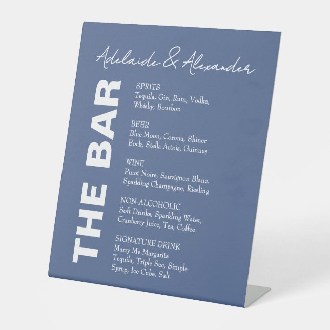 Signe De Table Mariage Aquarelle Moderne Bleu Côté Plage Côtière (Recto)