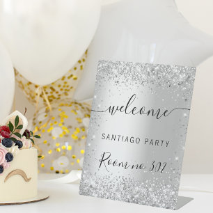 Signe De Table Mariage argent parties scintillant nom script bien