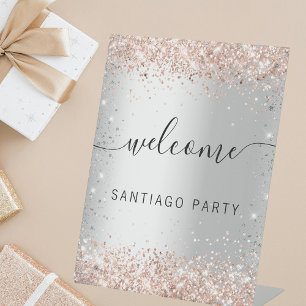 Signe De Table Mariage argent rose or nom script bienvenue