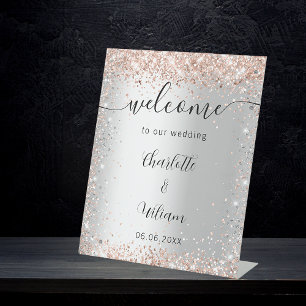 Signe De Table Mariage argent rose or noms script bienvenue