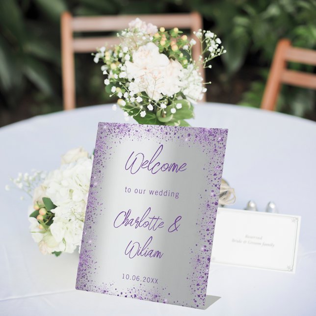 Signe De Table Mariage argent violet violet parties scintillant v (Créateur téléchargé)
