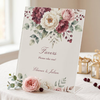 Signe De Table Mariage automnal floral crème aquarelle burgundy